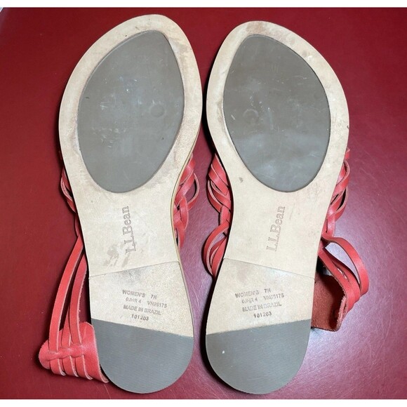 L.L.Bean Sandals Womens 7M Red Leather Flat Tassel Slingback Bow Artsy Boho - Picture 4 of 9